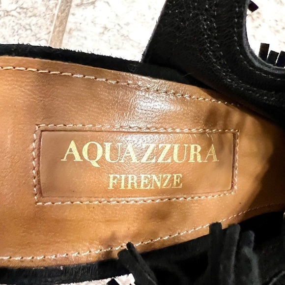 AQUAZZURA Sexy Fringe Suede Tie-Back Sandal Black womens size 5.5 - Picture 9 of 11